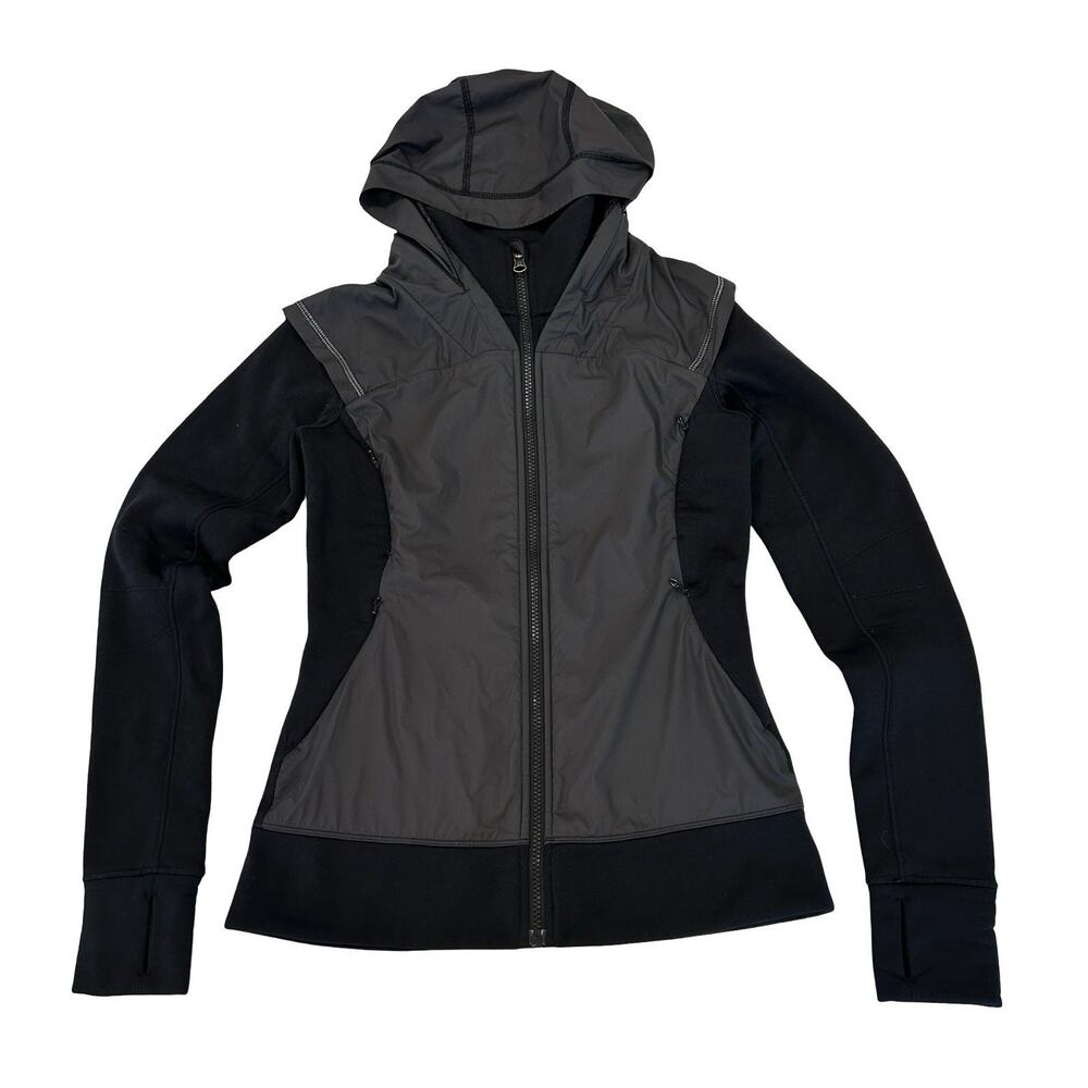 Lululemon Snug Sprinter Jacket Womens Size 4 Black Hooded Polartec Fleece Lined